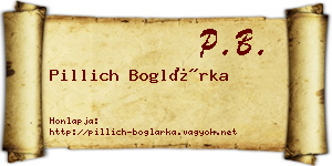 Pillich Boglárka névjegykártya